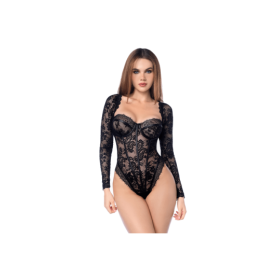 Body sexy manches longues en dentelle gothique et détails effet cuir 